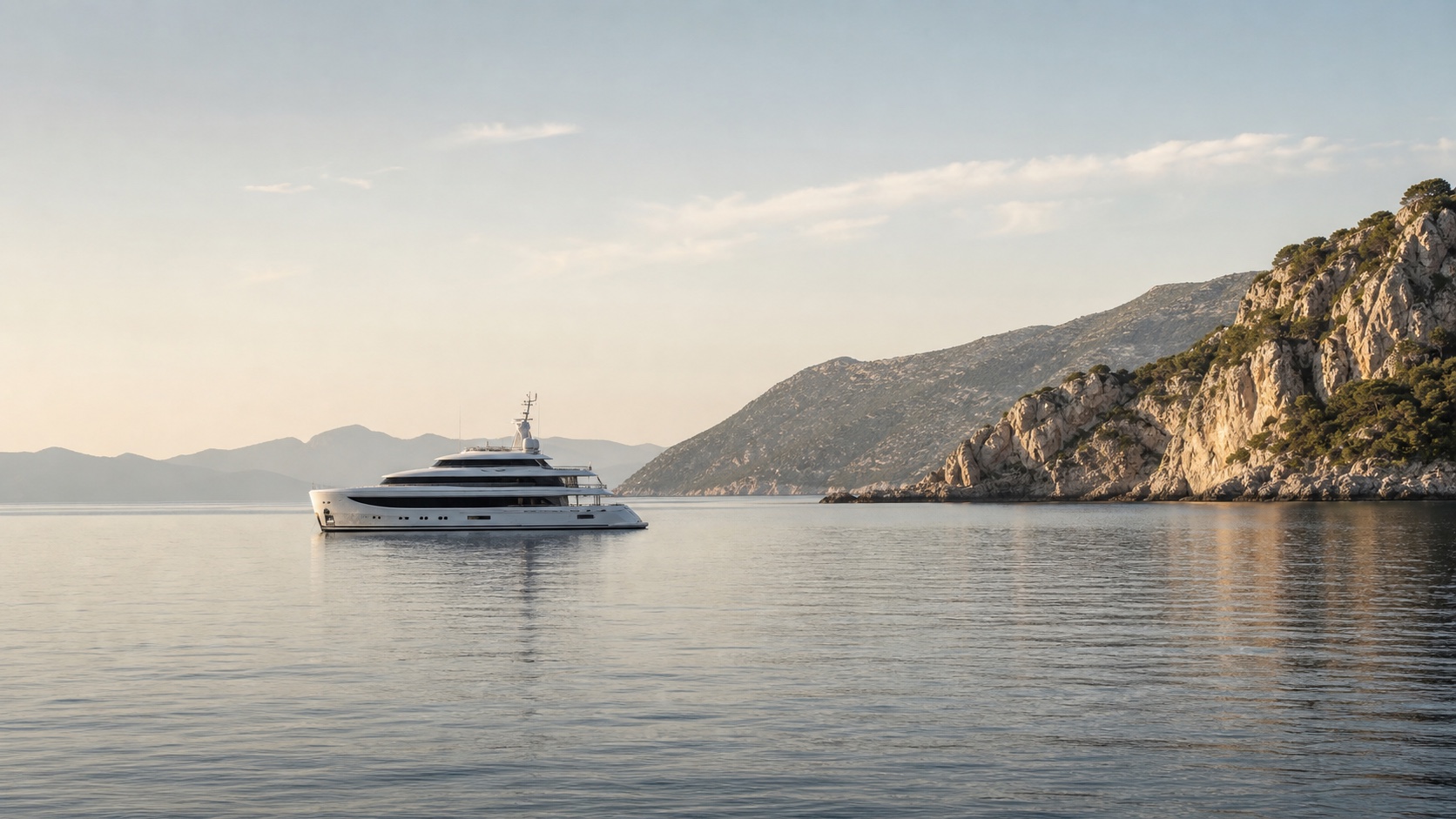 Reference superyacht at anchor used for a private yacht option preview